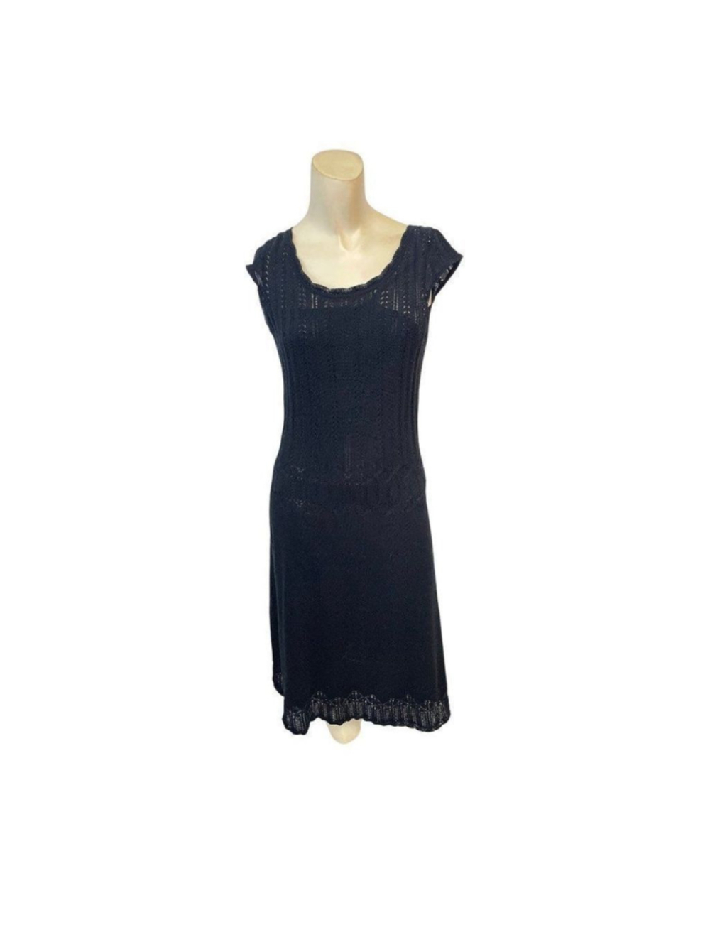 Badgley Mischka Black Knit Lace Overlay Dress Small
